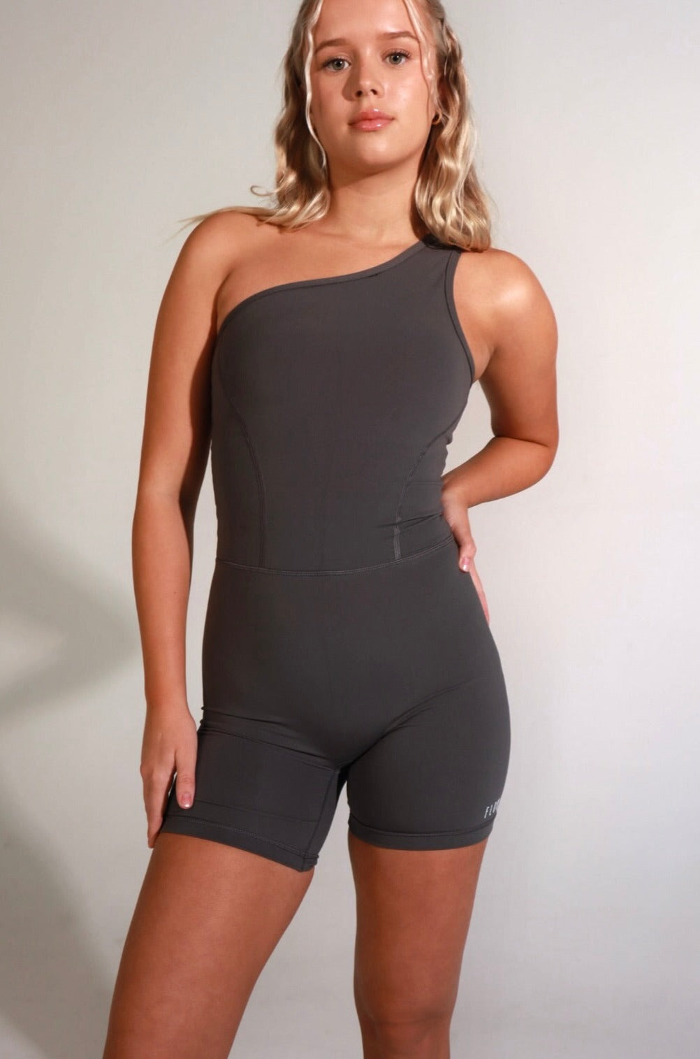 Mya One Shoulder Onesuit | STEEL