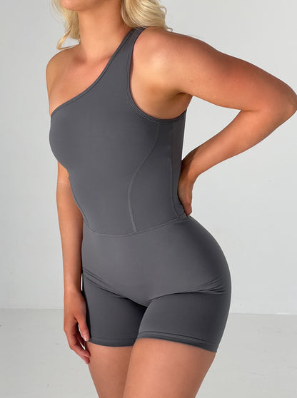 Mya One Shoulder Onesuit | STEEL