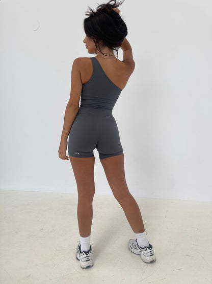 Mya One Shoulder Onesuit | STEEL